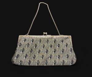 Christiana Vintage Beaded Evening Bag with Antiqued Silver Hardware